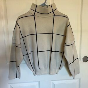 Chicwish wide turtleneck white and black stripe cropped sweater